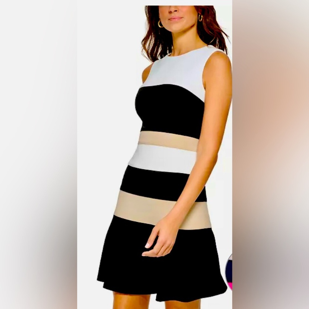 Tommy Hilfiger Women's Scuba Crepe Structured Sleeveless Colorblock Size L